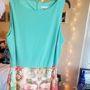 Print Seafoam Green and Pink Dress